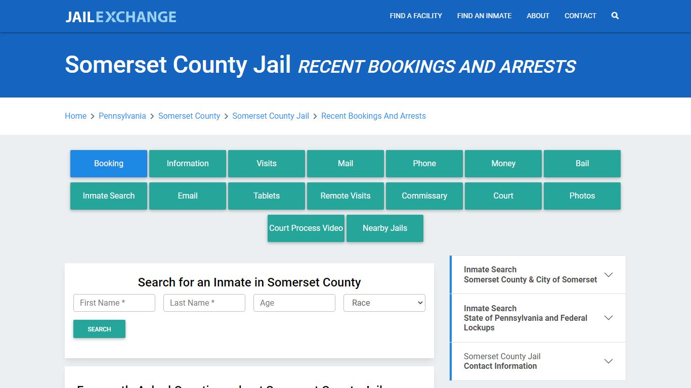 Somerset County Jail PA Recent Arrests and Bookings