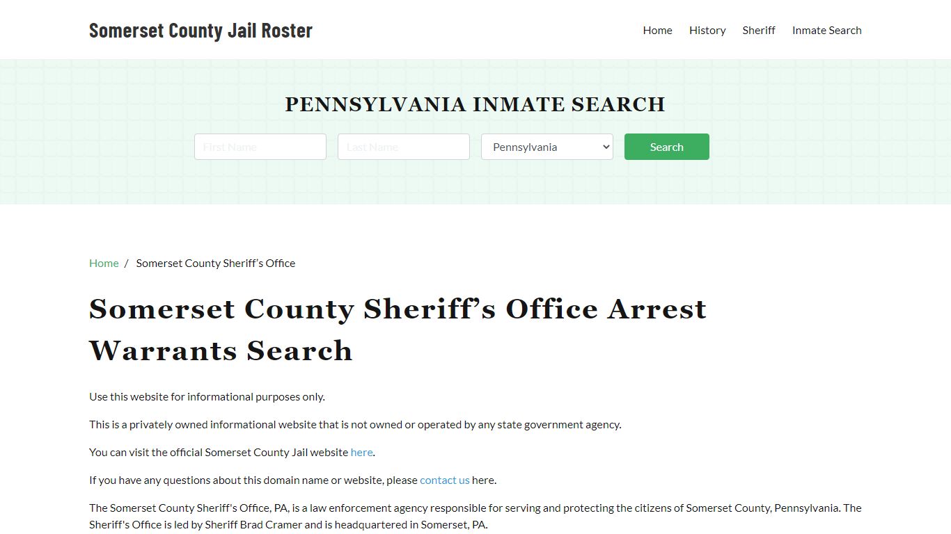 Somerset County Sheriff Office, PA, Arrest Warrants Search